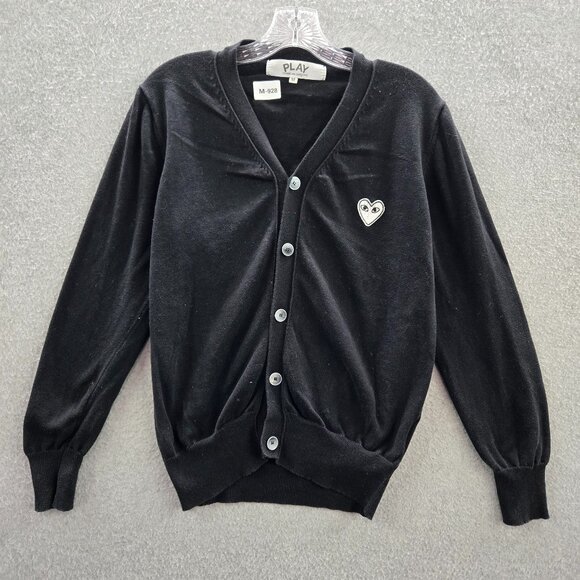 Comme Des Garcons PLAY Men Sweatshirt M Black Heart Patch Embroidery Cardigan - Picture 1 of 7